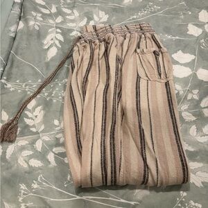 Striped Beige and Black Womans drawstring Cotton Pants